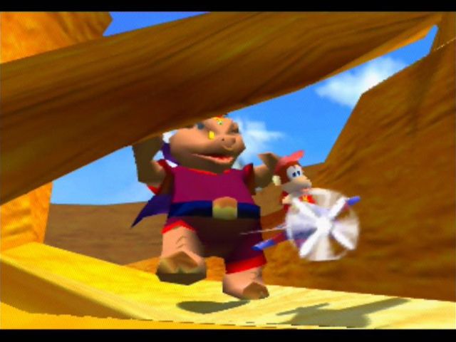 Diddy Kong Racing (Nintendo 64) screenshot: Wizpig, the villain of the scene, chases after Diddy in the intro