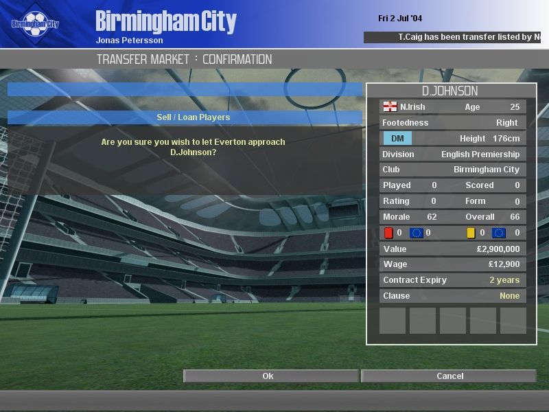 LMA Professional Manager 2005 (Windows) screenshot: Selling a player
