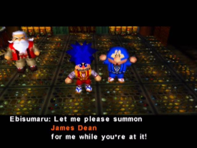 Goemon's Great Adventure (Nintendo 64) screenshot: Ebisumaru wants Bismaru to revive his ancestor before he goes!