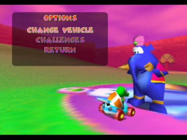 Diddy Kong Racing (Nintendo 64) screenshot: Taj is the genie of the island, and can transform your car into other vehicles