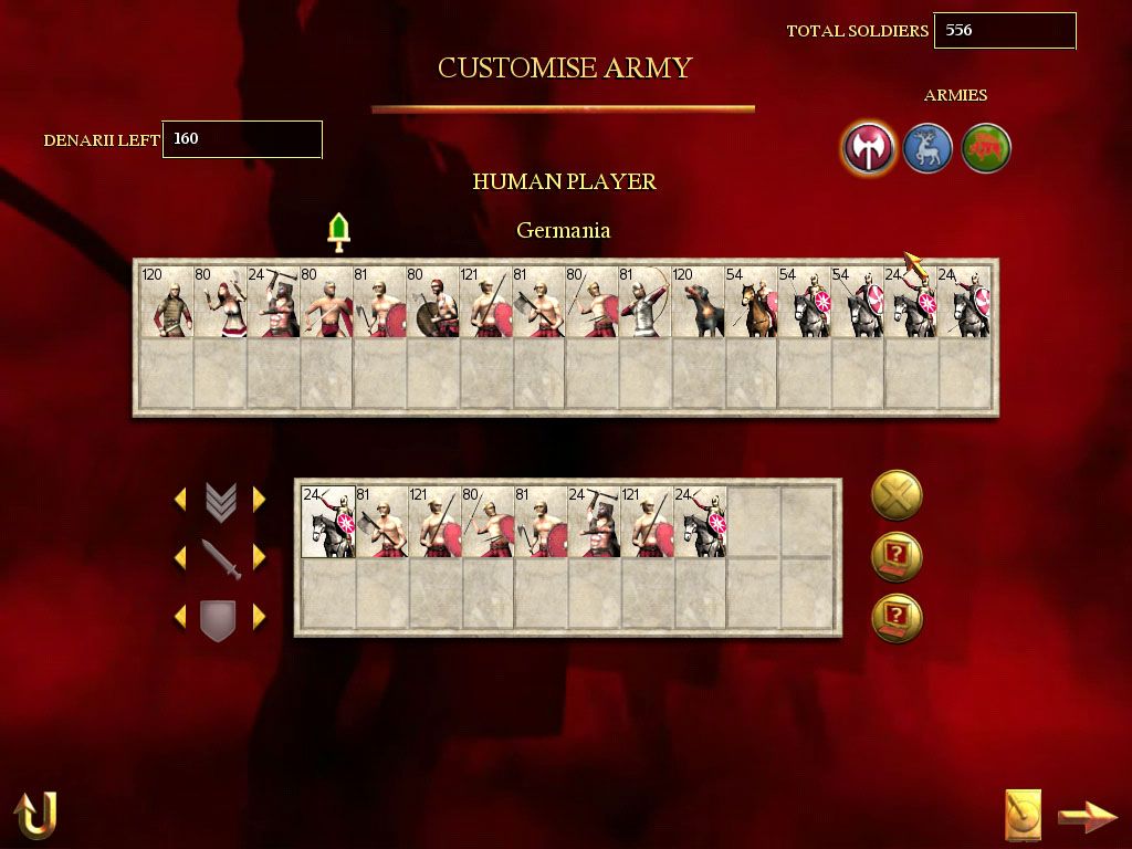 Rome: Total War (Windows) screenshot: Customising army for custom battle