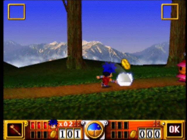 Goemon's Great Adventure (Nintendo 64) screenshot: Attacking enemies will usually yield coins.