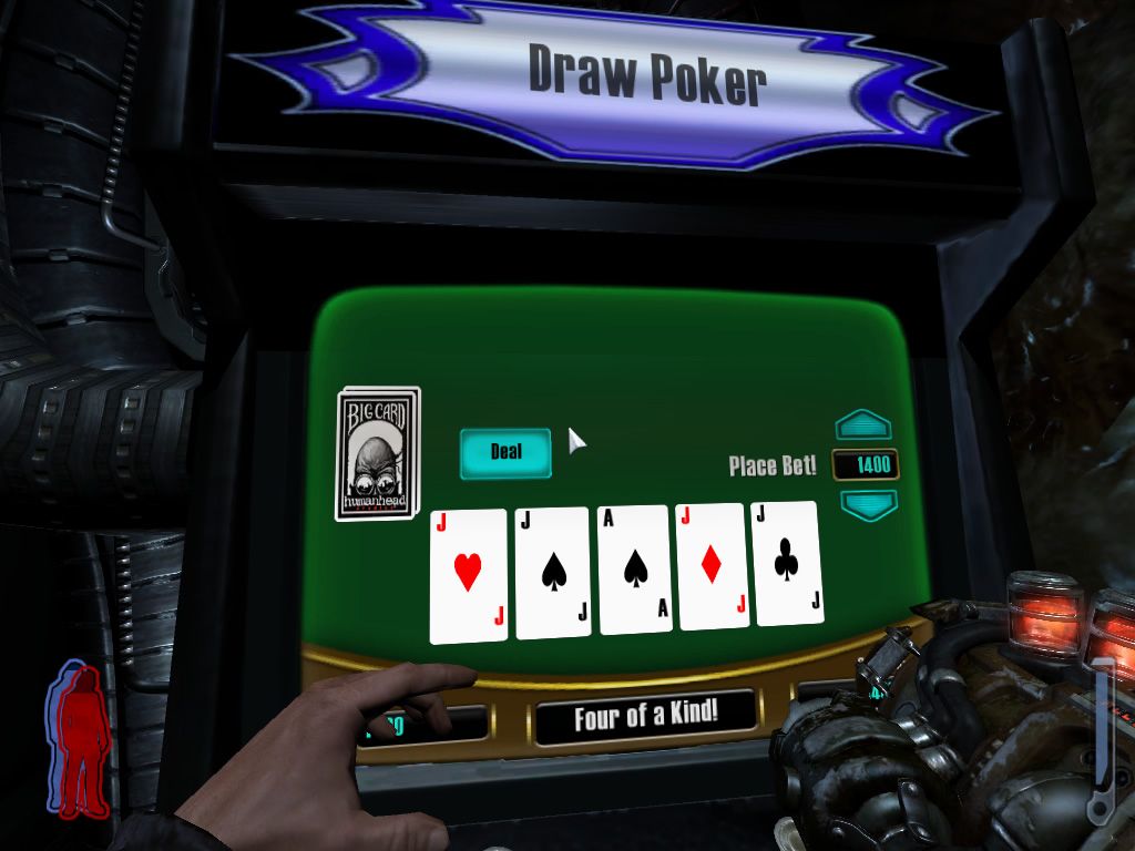 Prey (Windows) screenshot: Who doesn't feel like a game of poker while slaughtering alien scum?