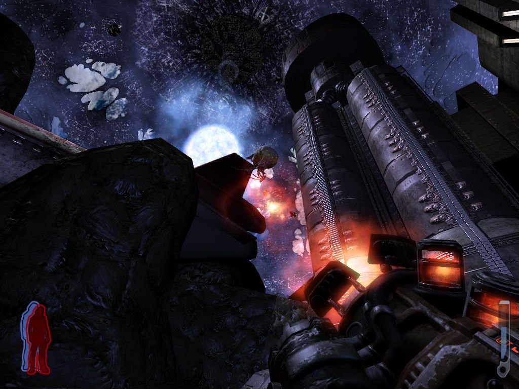 Prey (Windows) screenshot: The modified Doom 3 engine renders outdoor levels as well.