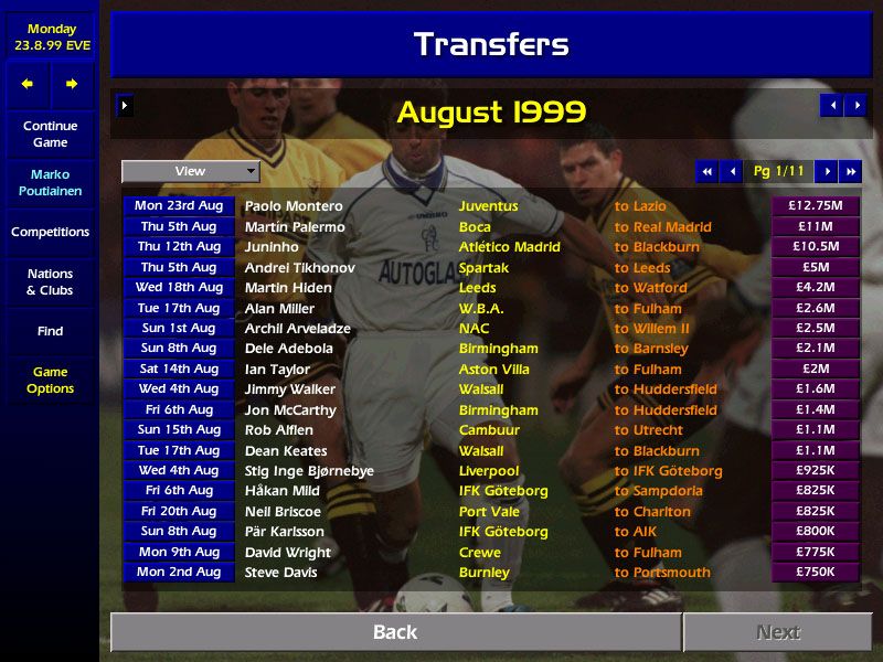 Championship Manager: Season 99/00 (Windows) screenshot: World transfers so far