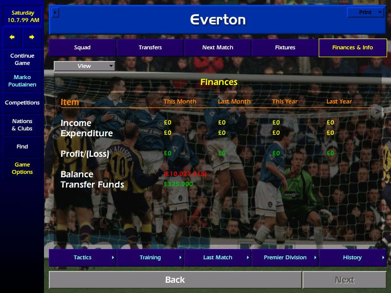 Championship Manager: Season 99/00 (Windows) screenshot: Uh-oh..not much to spend.