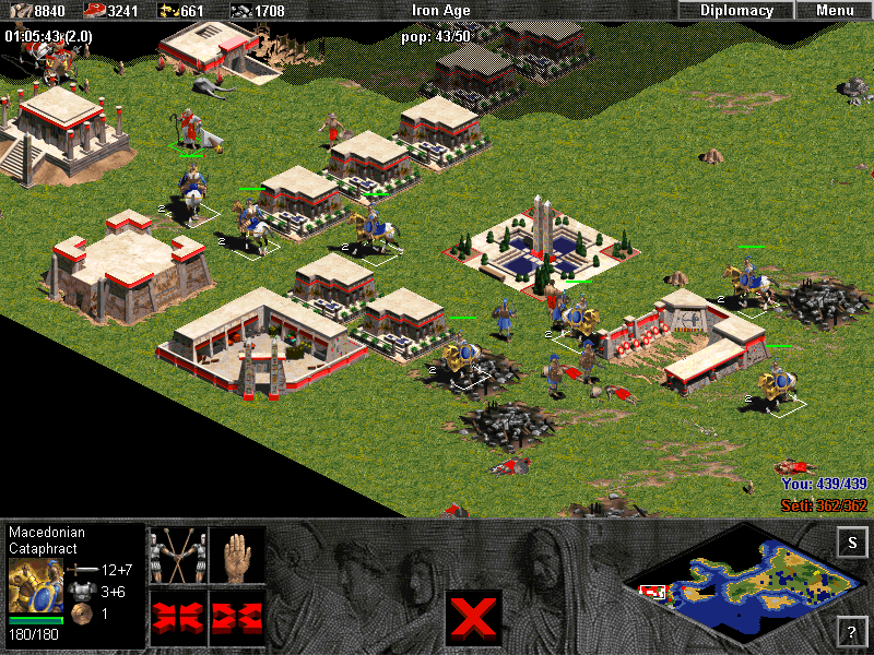 Age of Empires: The Rise of Rome (Windows) screenshot: While he might be Egyptian, that priest has a slim chance of surviving, as he's facing a Macedonian.