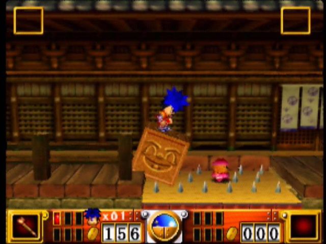 Goemon's Great Adventure (Nintendo 64) screenshot: This block can be pushed over the spikes to make it across them.