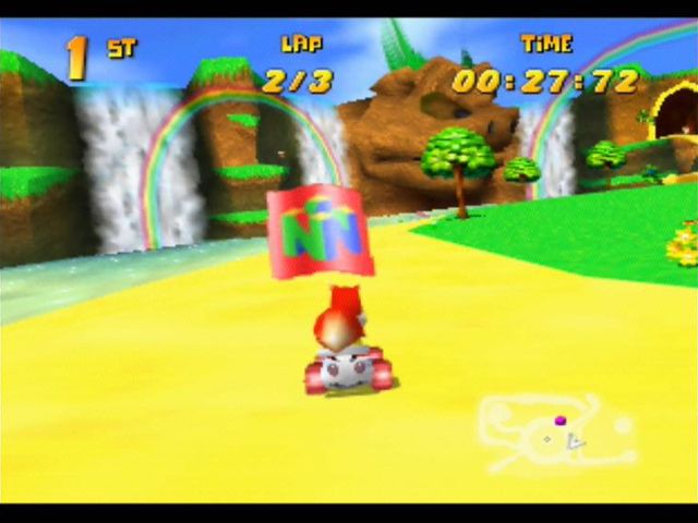 Diddy Kong Racing (Nintendo 64) screenshot: Taj Challenges require you to beat Taj in the overworld by following these flags