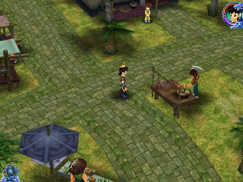 Xianjian Qixia Zhuan 3 (Windows) screenshot: If you stand there long enough, you can see how this man works with the big knife