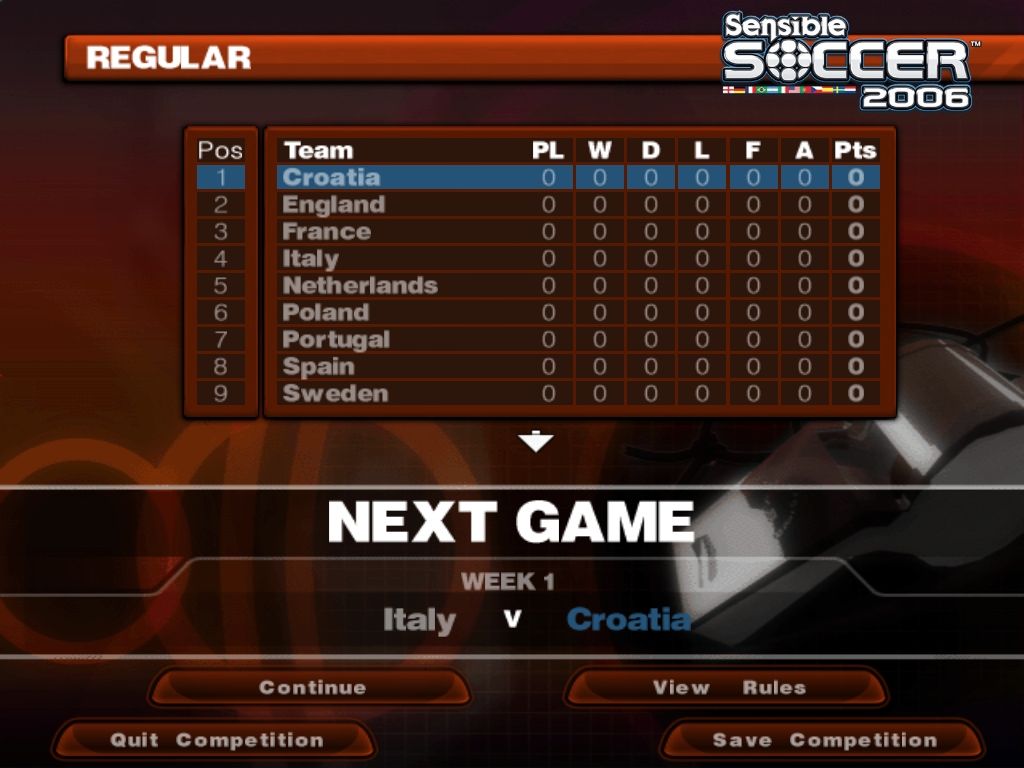 Sensible Soccer 2006 (Windows) screenshot: Custom league screen