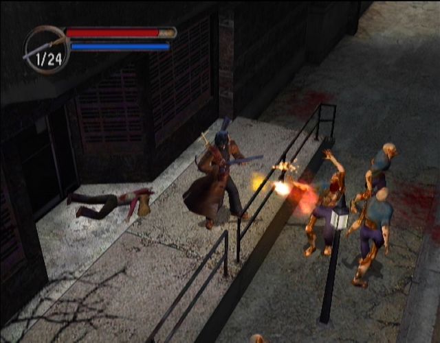 Hunter: The Reckoning (Xbox) screenshot: The double barreled shotgun makes short work of zombies.