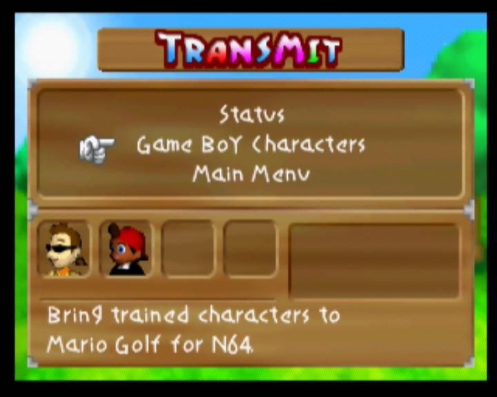 Mario Golf (Nintendo 64) screenshot: The Transmit Menu will appear before the game starts if your Transfer Pak is in the system