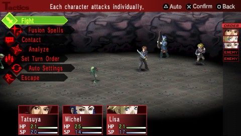 Shin Megami Tensei: Persona 2 - Innocent Sin (PSP) screenshot: Finally, a proper battle menu. I missed this.