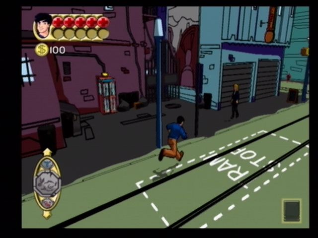 Jackie Chan Adventures (PlayStation 2) screenshot: Jackie can hop on a tram if he doesn't feel like walking