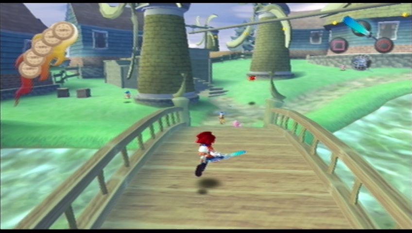 Ape Escape 2 (PlayStation 2) screenshot: The windmill blades here are shaped like bananas.