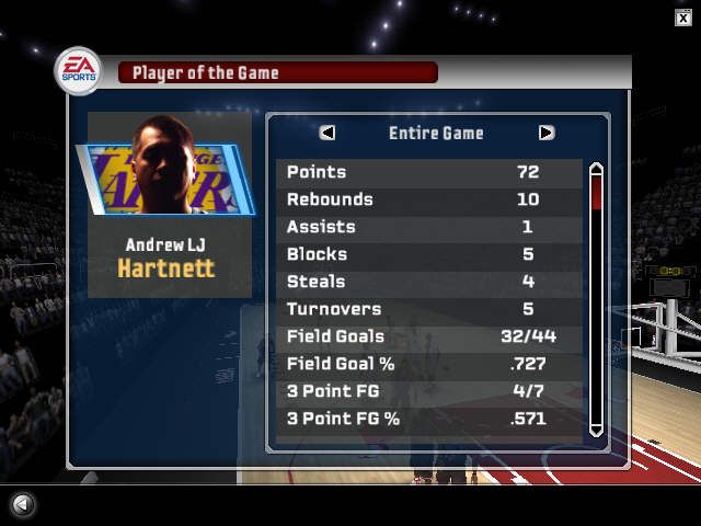 NBA Live 06 (Windows) screenshot: Someone had a good game!!