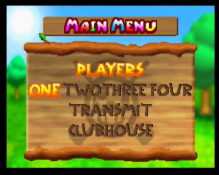 Mario Golf (Nintendo 64) screenshot: Main Menu ('Transmit' becomes 'Continue' if you don't use the Transfer Pak)