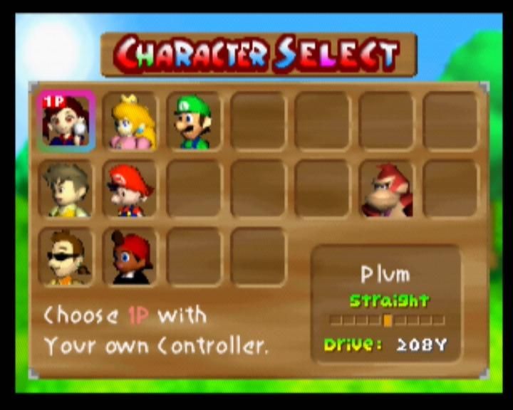 Mario Golf (Nintendo 64) screenshot: Playable characters - there aren't many initially, you need to earn them!