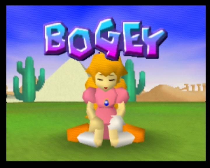 Mario Golf (Nintendo 64) screenshot: Peach is disappointed with her result