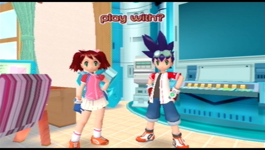 Ape Escape 3 (PlayStation 2) screenshot: Choose your player - Sayaka has an advantage over Satoru, as some monkeys fall in love with her!