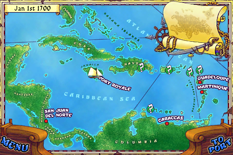 Tradewinds 2 (iPhone) screenshot: The game's world map
