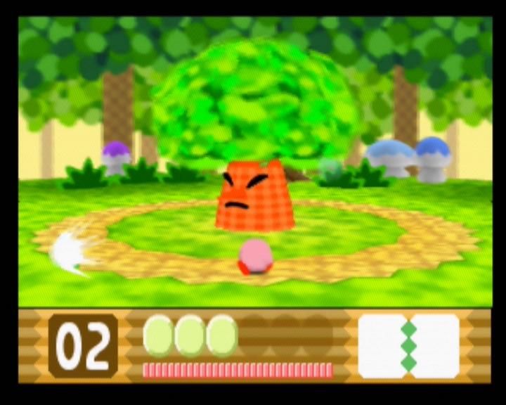 Kirby 64: The Crystal Shards (Nintendo 64) screenshot: Wispy Woods never seems to learn - when you beat his kids, you'll have to fight him too!