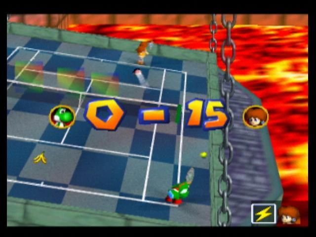 Mario Tennis (Nintendo 64) screenshot: Yoshi loses the shot