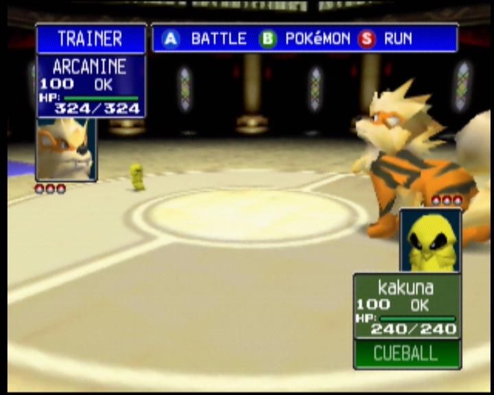 Pokémon Stadium (Nintendo 64) screenshot: Bit of a size difference with this match up!