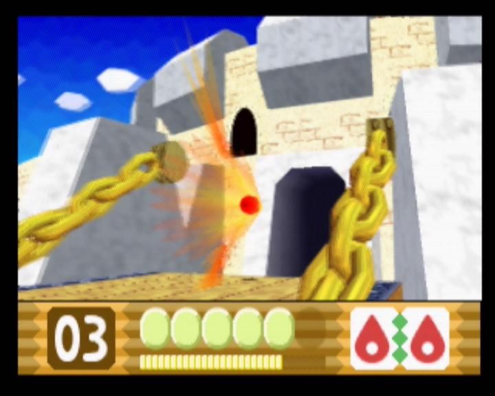Kirby 64: The Crystal Shards (Nintendo 64) screenshot: Two Flame powerups turn Kirby into a lethal Phoenix
