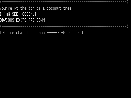 Quest for Fire (TRS-80) screenshot: I Acquire a Coconut