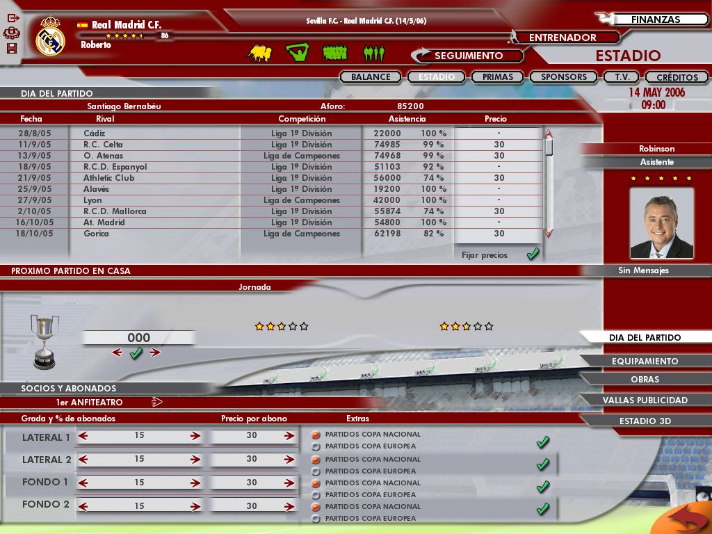 PC Fútbol 2006 (Windows) screenshot: Selling tickets