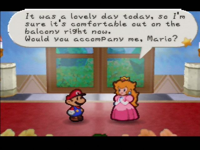 Paper Mario (Nintendo 64) screenshot: Mario has been waiting for this moment his WHOLE LIFE
