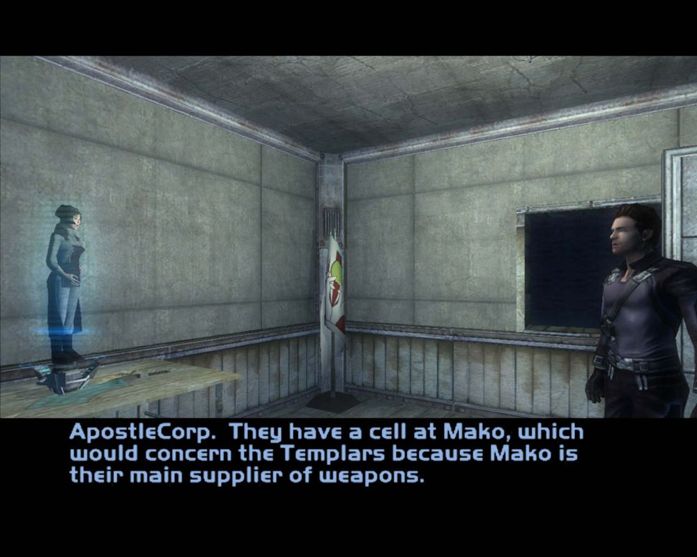 Deus Ex: Invisible War (Windows) screenshot: Receiving a briefing via holo-vid