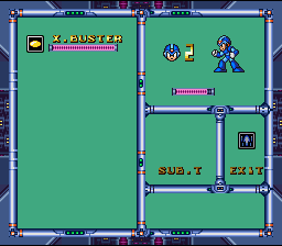 Mega Man X3 (SNES) screenshot: Inventory screen.