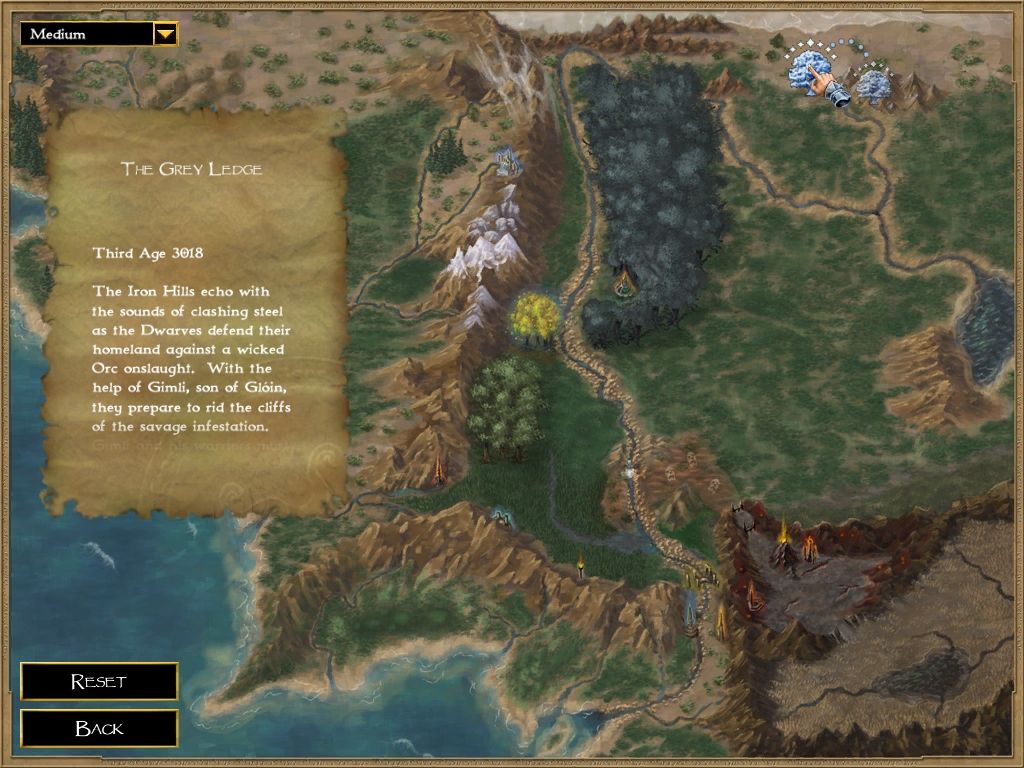 The Lord of the Rings: War of the Ring (Windows) screenshot: Good campaign screen. Here you can read the missions' briefings.