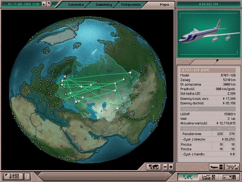 Airlines 2 (Windows) screenshot: Aircraft details (Polish).