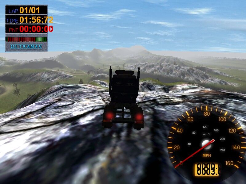Big Rigs: Over the Road Racing (Windows) screenshot: There's nothing better than camping on the mountains (with your precious rig).