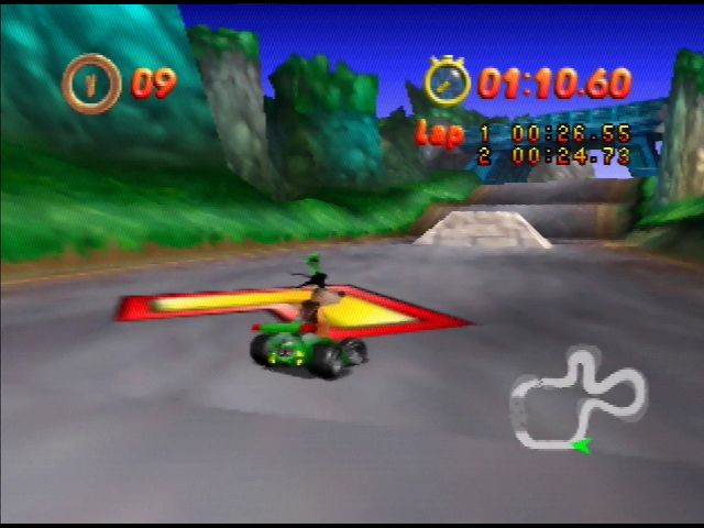 Mickey's Speedway USA (Nintendo 64) screenshot: These turbos launch you across at high speed