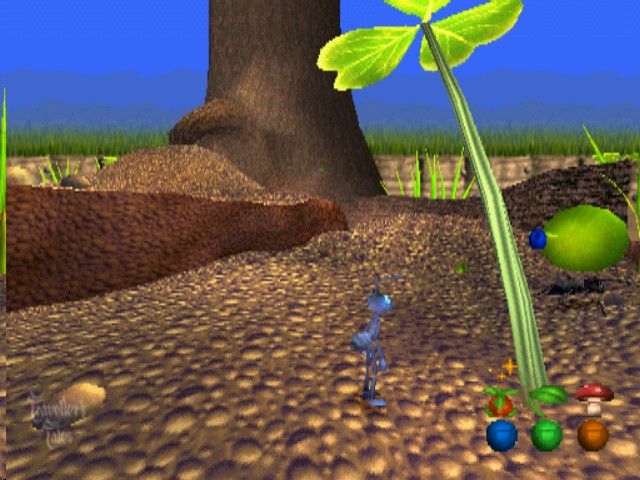 Disney•Pixar A Bug's Life (PlayStation) screenshot: Flik has upgraded to blue berries.
