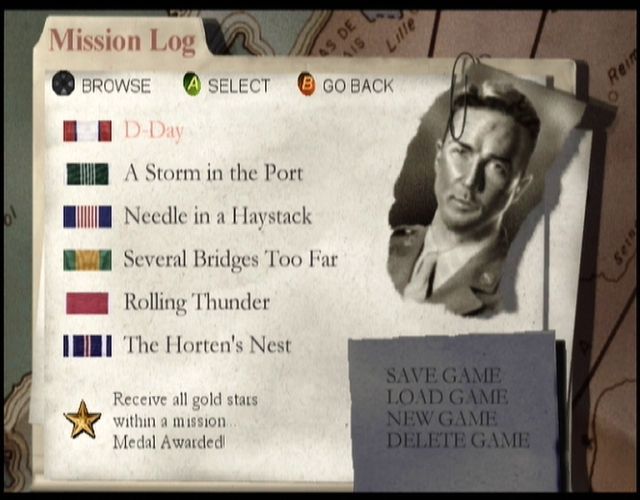 Medal of Honor: Frontline (Xbox) screenshot: You can select missions you have completed already at this screen.