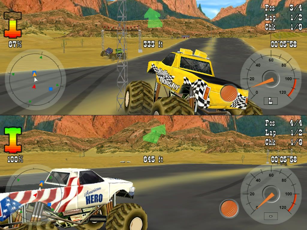 Monster Truck Rumble (Windows) screenshot: Split-screen multiplayer