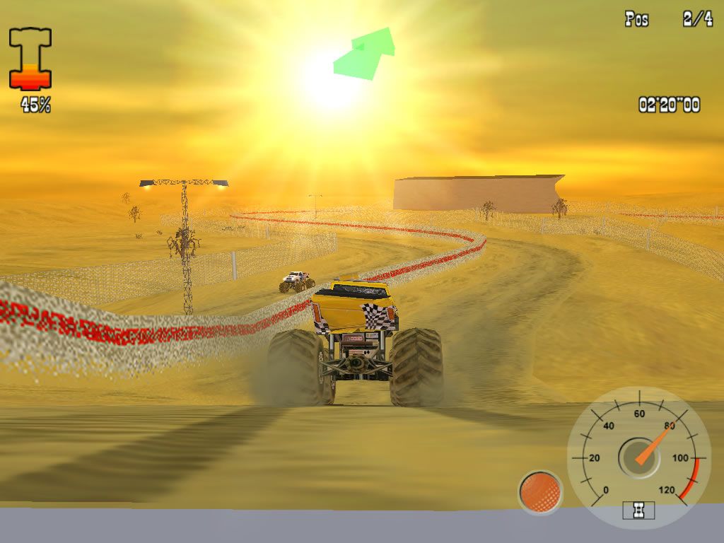 Monster Truck Rumble (Windows) screenshot: Chasing at sunset.