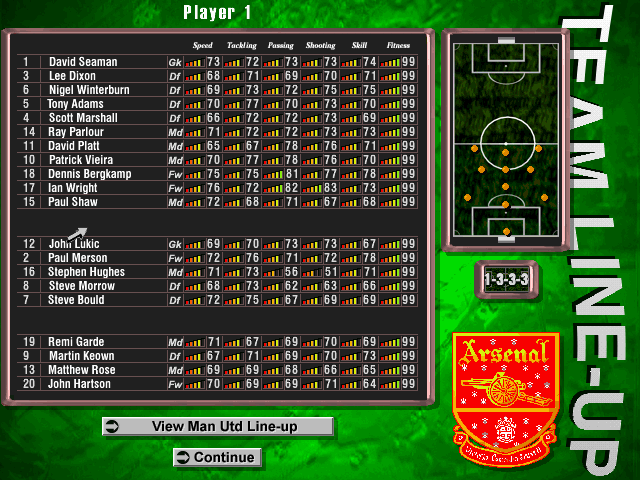 Actua Soccer: Club Edition (DOS) screenshot: Team selection.