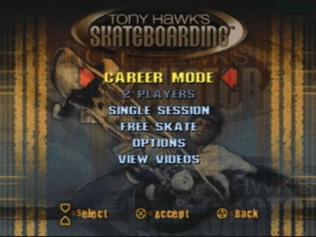 Tony Hawk's Pro Skater (PlayStation) screenshot: Main menu