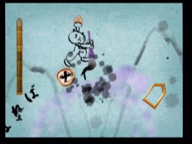 Mojib Ribbon (PlayStation 2) screenshot: As you hold the brush down, the clouds transform into words