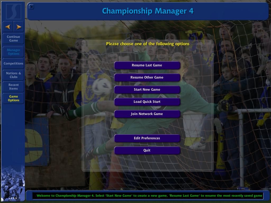 Championship Manager 4 (Windows) screenshot: Main Menu
