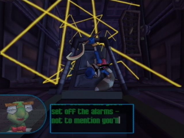 Sly Cooper and the Thievius Raccoonus (PlayStation 2) screenshot: Lots of complicated-looking yellow beams? I'm sure they're harmless.