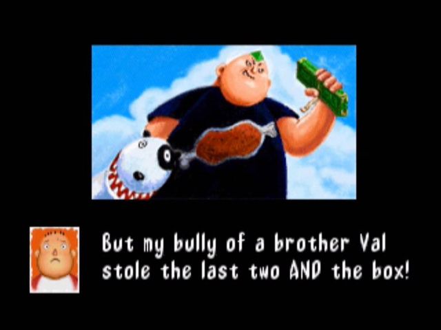 Rakugakids (Nintendo 64) screenshot: Jerry's big brother, Val, swipes the last two crayons