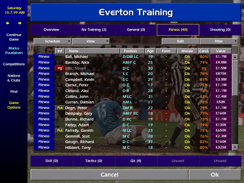 Championship Manager: Season 99/00 (Windows) screenshot: Hard training is the only way forward.
